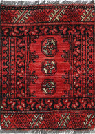 Ivory Hand-Knotted Afghan Tribal Geometric Wool Rug - 1'7" x 2'1"