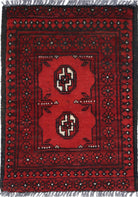 Ivory Hand-Knotted Afghan Tribal Geometric Wool Rug - 1'7" x 2'5"