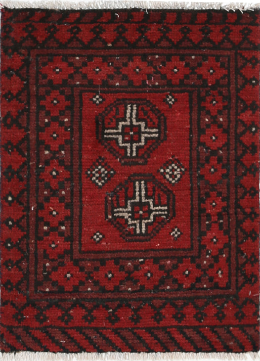 Ivory Hand-Knotted Afghan Tribal Geometric Wool Rug - 1'7" x 2'2"