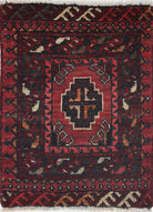 Ivory Hand-Knotted Afghan Tribal Geometric Wool Rug - 1'7" x 2'3"