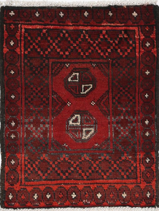 Ivory Hand-Knotted Afghan Tribal Geometric Wool Rug - 1'7" x 2'2"