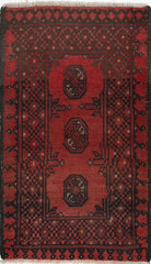 Ivory Hand-Knotted Afghan Tribal Geometric Wool Rug - 1'7" x 2'11"