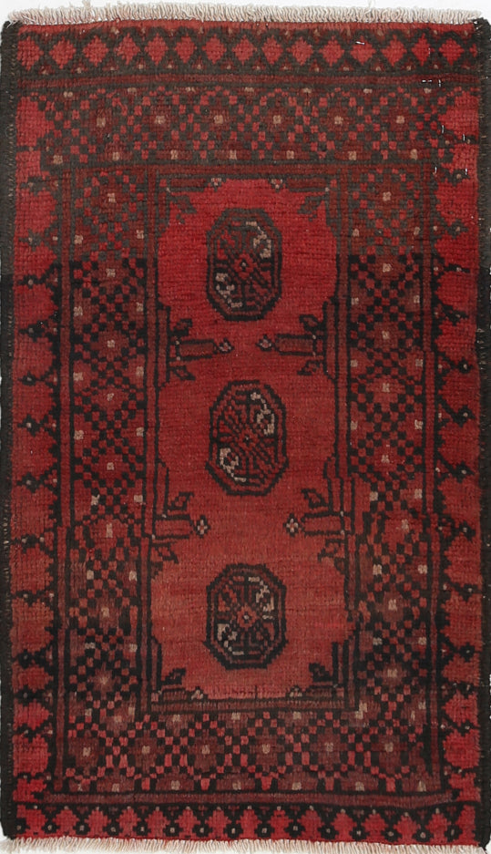 Ivory Hand-Knotted Afghan Tribal Geometric Wool Rug - 1'7" x 2'11"