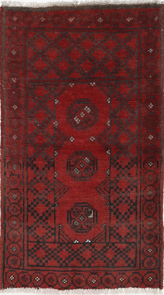 Ivory Hand-Knotted Afghan Tribal Geometric Wool Rug - 1'8" x 3'1"