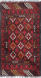 Ivory Hand-Knotted Afghan Tribal Geometric Wool Rug - 1'6" x 3'0"