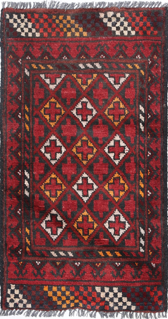 Ivory Hand-Knotted Afghan Tribal Geometric Wool Rug - 1'6" x 3'0"