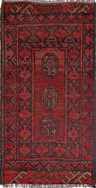 Ivory Hand-Knotted Afghan Tribal Geometric Wool Rug - 1'7" x 3'1"