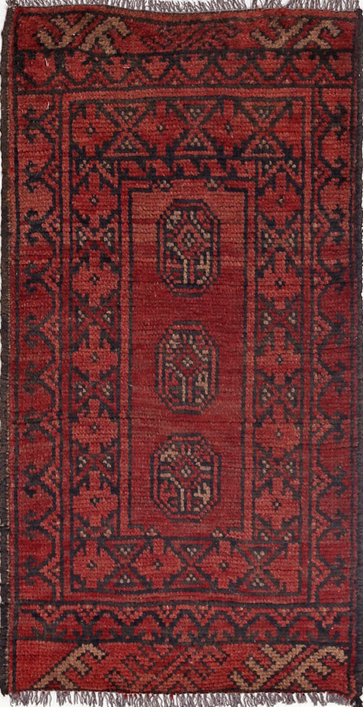 Ivory Hand-Knotted Afghan Tribal Geometric Wool Rug - 1'7" x 3'1"