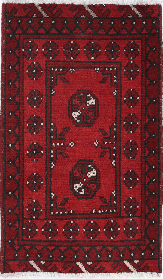 Ivory Hand-Knotted Afghan Tribal Geometric Wool Rug - 1'7" x 2'10"