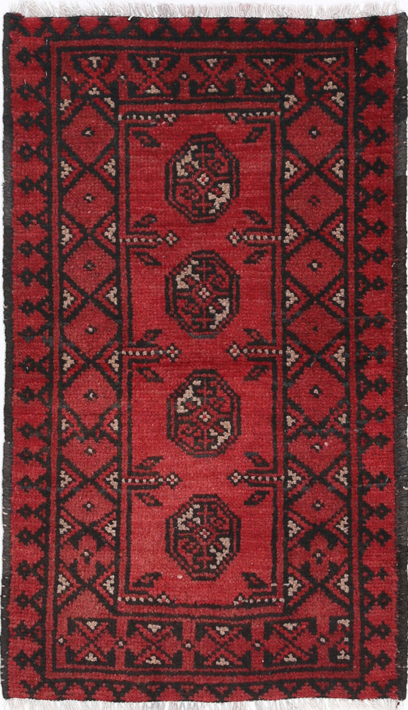 Ivory Hand-Knotted Afghan Tribal Geometric Wool Rug - 1'7" x 3'0"