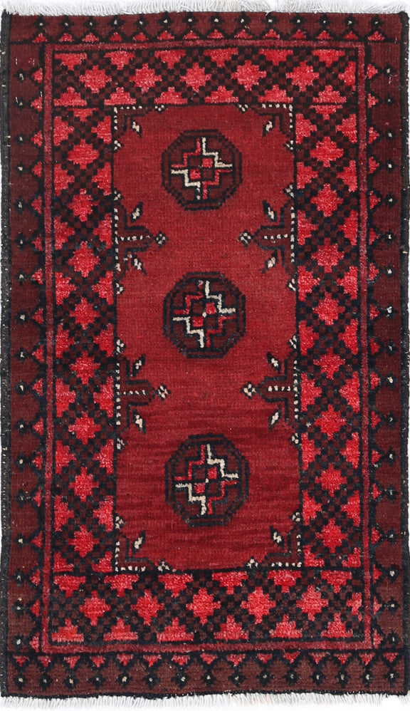 Ivory Hand-Knotted Afghan Tribal Geometric Wool Rug - 1'7" x 3'1"