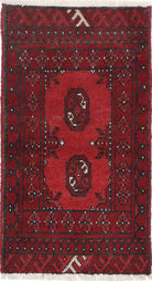 Ivory Hand-Knotted Afghan Tribal Geometric Wool Rug - 1'6" x 2'11"
