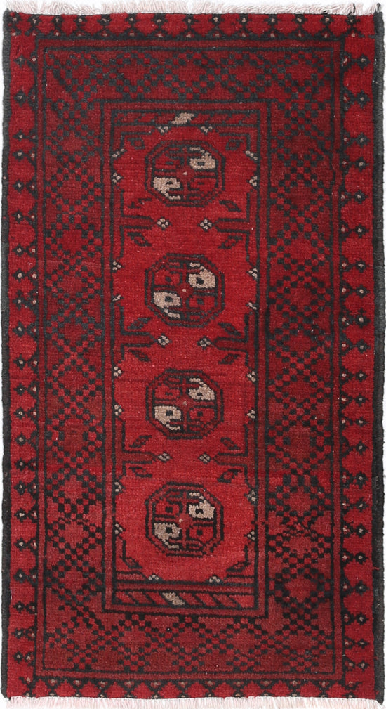 Ivory Hand-Knotted Afghan Tribal Geometric Wool Rug - 1'7" x 3'1"