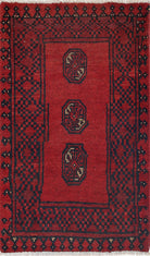 Ivory Hand-Knotted Afghan Tribal Geometric Wool Rug - 1'8" x 2'9"