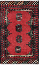Ivory Hand-Knotted Afghan Tribal Geometric Wool Rug - 1'9" x 2'11"