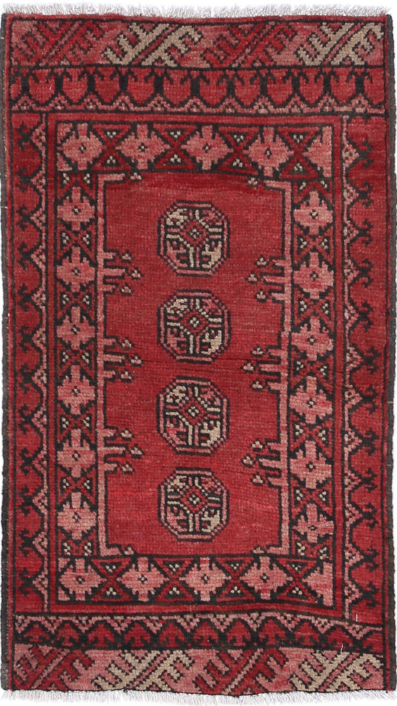 Ivory Hand-Knotted Afghan Tribal Geometric Wool Rug - 1'7" x 3'0"