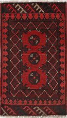 Ivory Hand-Knotted Afghan Tribal Geometric Wool Rug - 1'7" x 3'0"