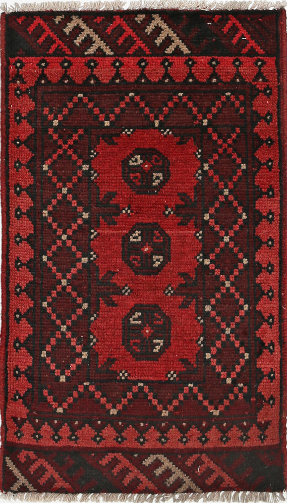 Ivory Hand-Knotted Afghan Tribal Geometric Wool Rug - 1'7" x 3'0"