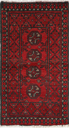 Ivory Hand-Knotted Afghan Tribal Geometric Wool Rug - 1'7" x 3'0"
