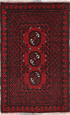 Ivory Hand-Knotted Afghan Tribal Geometric Wool Rug - 1'7" x 2'9"