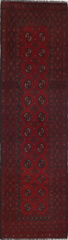 Ivory Hand-Knotted Afghan Tribal Geometric Wool Rug - 2'7" x 9'6"