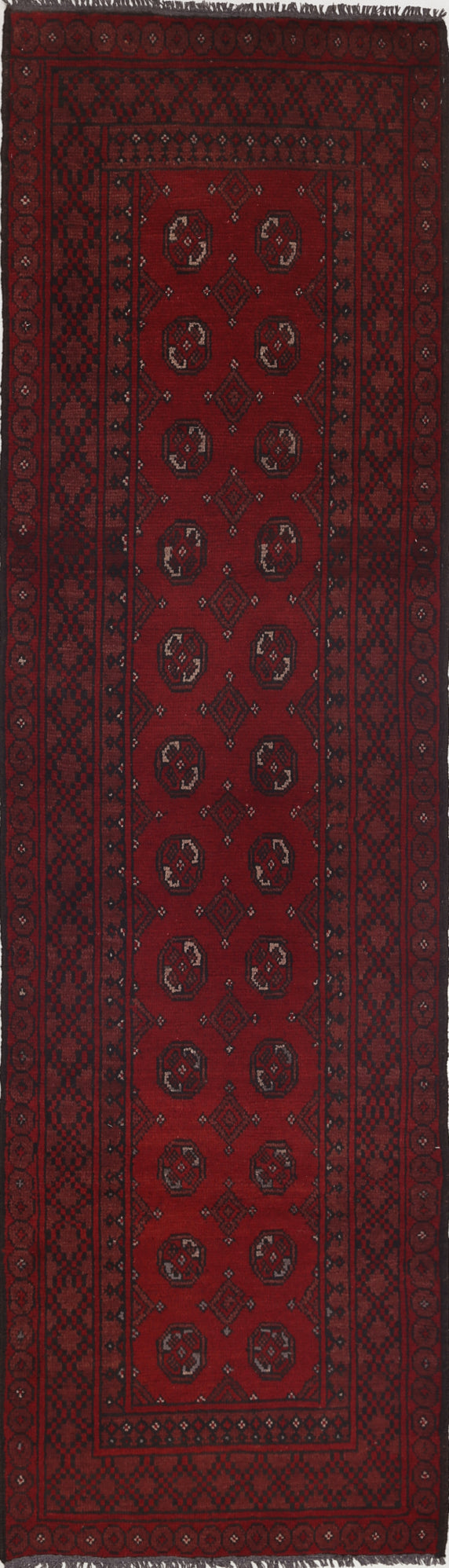 Ivory Hand-Knotted Afghan Tribal Geometric Wool Rug - 2'7" x 9'6"