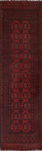 Ivory Hand-Knotted Afghan Tribal Geometric Wool Rug - 2'6" x 9'2"