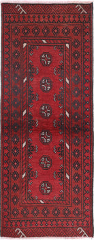 Ivory Hand-Knotted Afghan Tribal Geometric Wool Rug - 1'8" x 4'9"