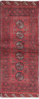 Ivory Hand-Knotted Afghan Tribal Geometric Wool Rug - 1'9" x 4'8"