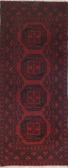 Ivory Hand-Knotted Afghan Tribal Geometric Wool Rug - 2'7" x 6'5"