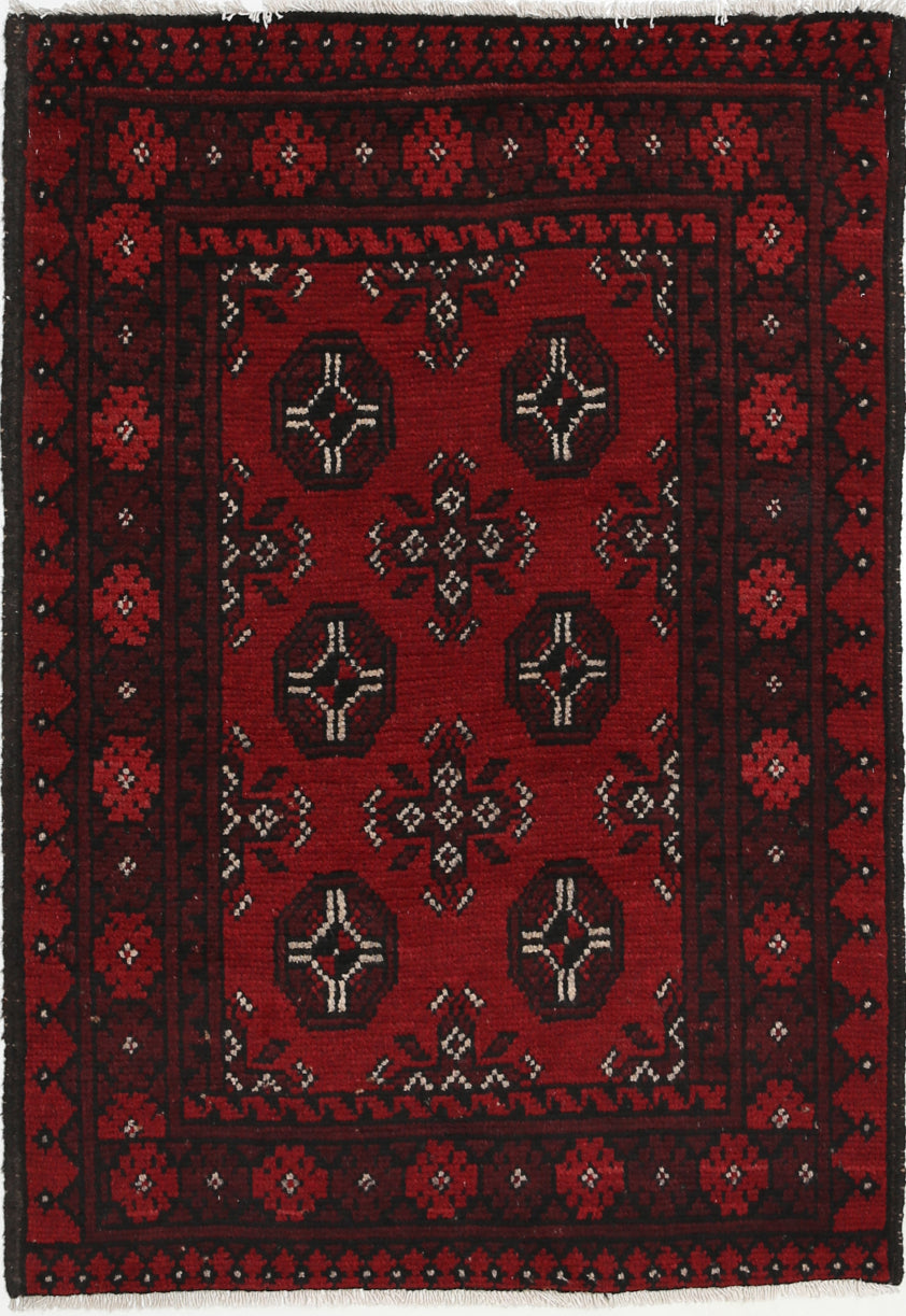 Ivory Hand-Knotted Afghan Tribal Geometric Wool Rug - 2'6" x 3'9"