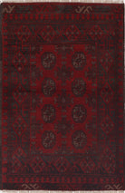 Ivory Hand-Knotted Afghan Tribal Geometric Wool Rug - 2'7" x 4'0"