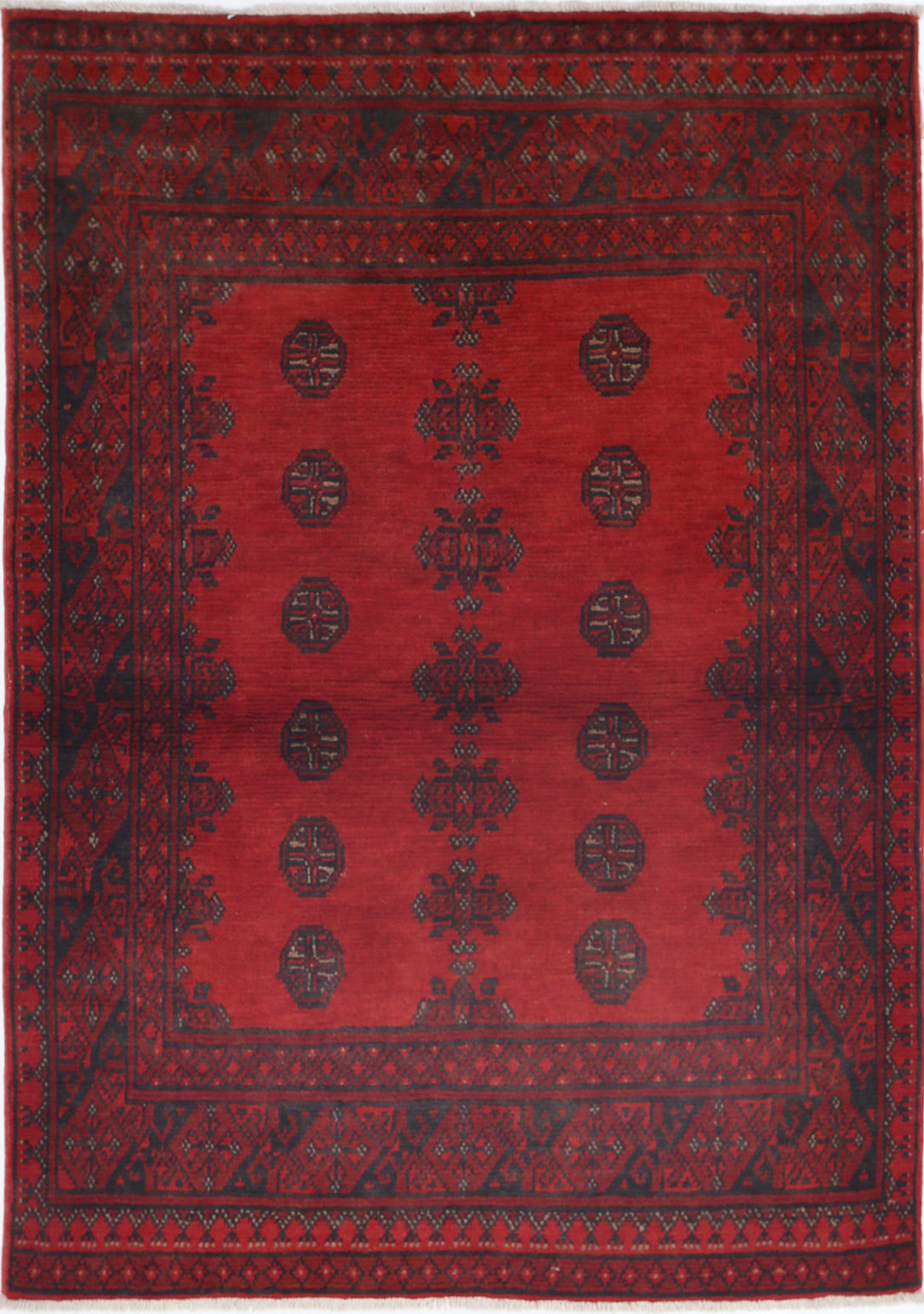 Ivory Hand-Knotted Afghan Tribal Geometric Wool Rug - 2'4" x 4'8"