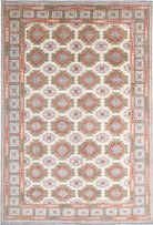 Ivory Hand-Knotted Distressed Vintage Wool Rug - 6'6" x 9'8"