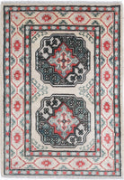 Ivory Hand-Knotted Distressed Vintage Wool Rug - 2'1" x 3'0"