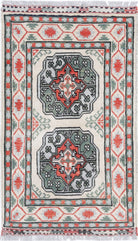 Ivory Hand-Knotted Distressed Vintage Wool Rug - 2'0" x 3'3"