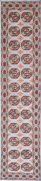 Grey Hand-Knotted Distressed Vintage Wool Rug - 2'4" x 11'3"
