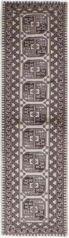 Ivory Hand-Knotted Afghan Tribal Geometric Wool Rug - 2'8" x 9'8"