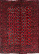 Ivory Hand-Knotted Afghan Tribal Geometric Wool Rug - 6'8" x 9'5"