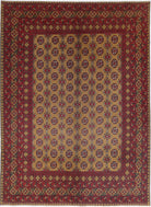 Ivory Hand-Knotted Afghan Tribal Geometric Wool Rug - 6'7" x 9'1"