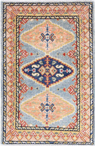 Blue Hand-Knotted Distressed Vintage Wool Rug - 2'1" x 3'2"