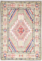 Green Hand-Knotted Distressed Vintage Wool Rug - 2'0" x 3'0"
