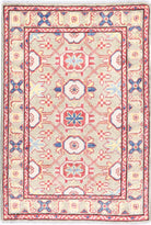 Green Hand-Knotted Distressed Vintage Wool Rug - 2'0" x 2'11"