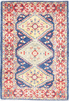 Blue Hand-Knotted Distressed Vintage Wool Rug - 2'2" x 3'1"