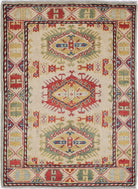 Ivory Hand-Knotted Distressed Vintage Wool Rug - 2'1" x 3'0"