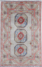 Grey Hand-Knotted Distressed Vintage Wool Rug - 3'1" x 4'11"