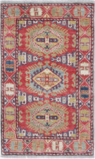 Red Hand-Knotted Distressed Vintage Wool Rug - 2'0" x 3'3"