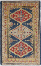 Blue Hand-Knotted Distressed Vintage Wool Rug - 2'0" x 3'2"