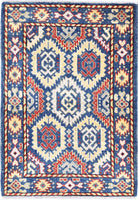 Blue Hand-Knotted Distressed Vintage Wool Rug - 2'1" x 2'11"