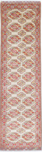 Ivory Hand-Knotted Distressed Vintage Wool Rug - 2'7" x 9'11"